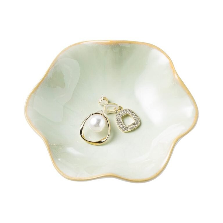 Jewelry Dish Tray, Ring Dish, Ceramic Trinket Tray, Key Bowl, Decorative Plate, for Friends Sisters Daughter Mother(Light Green)