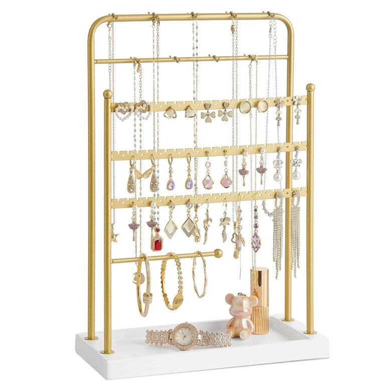 Jewelry Holder, Earring Organizer Holder Wood Jewelry Organizer and Storage, Jewelry Stand for Necklace Earring Keychains Bracelet Studs, Rings Display, Christmas Gifts...