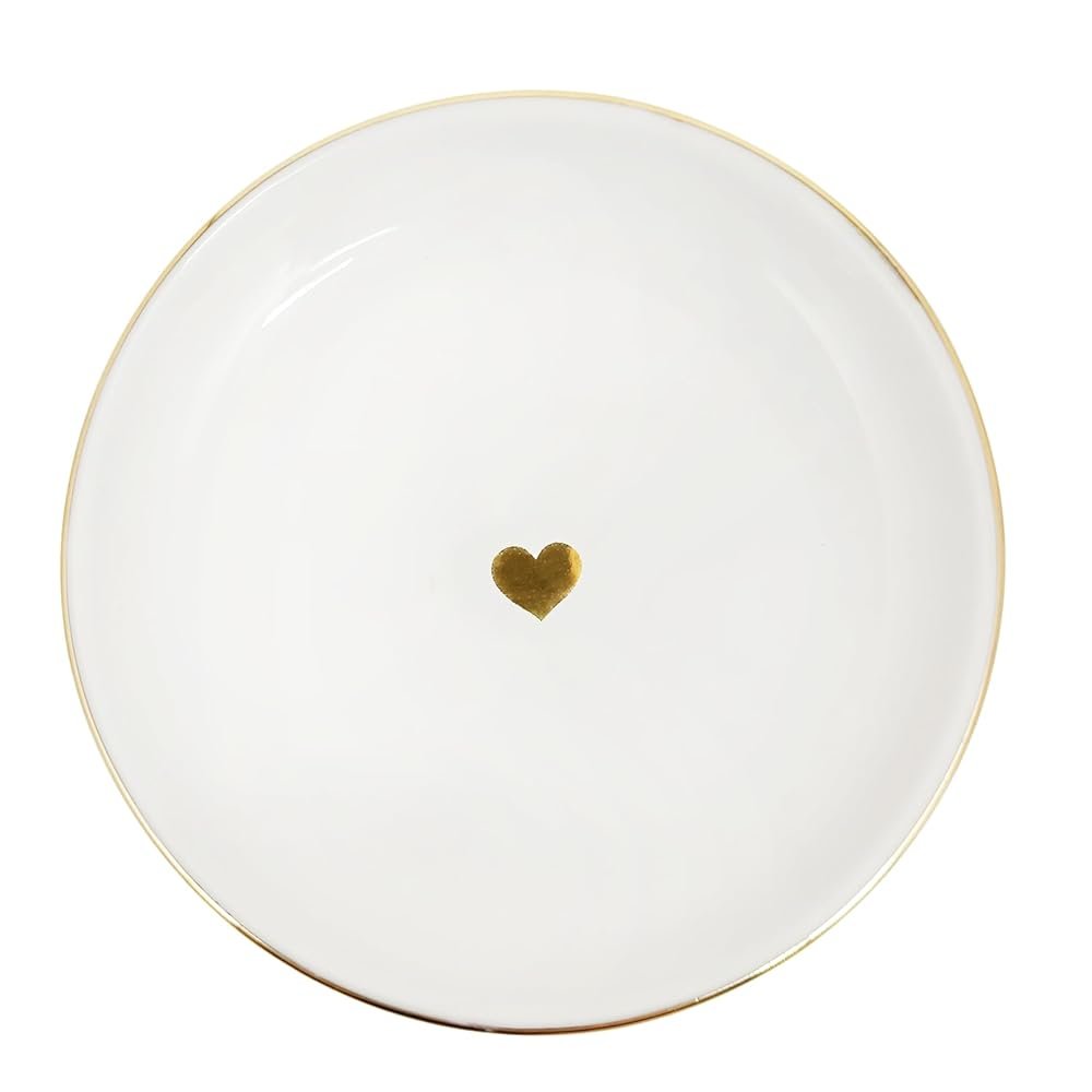 Sweet Water Decor Gold Heart Jewelry Dish Tray - Elegant Ceramic Ring Dish for Home Decor, Bridal Parties, Jewelry Storage, Rings, and Earrings Organizer