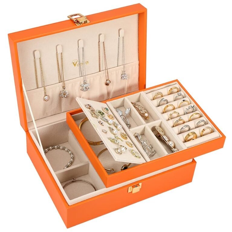 Voova Jewelry Box Organizer for Women Girls, 2 Layer Large Men Jewelry Storage Case, PU Leather Display Jewellery Holder with Removable Tray for Necklace Earrings Rings...